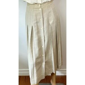 Host Pick Susan Bristol Linen Blend Front Button Pleated Midi Skirt Beige Size 6